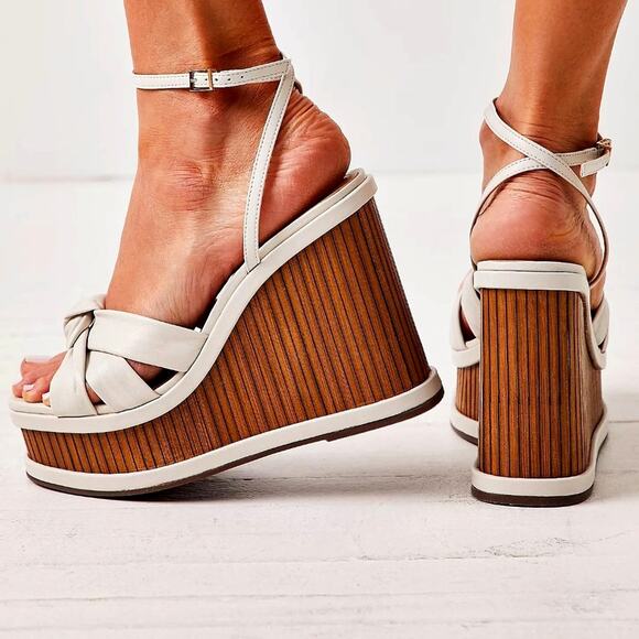 Free People Mindy Sandal Strappy Wedges by Shutz - Pearl - size 10